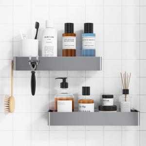 Kitsure X-Large Shower Caddy - 2 Pack Adhesive Shower Organizer, Rustproof Metal Shelves, No-Drill Bathroom Organizers and Storage, Silver Grey