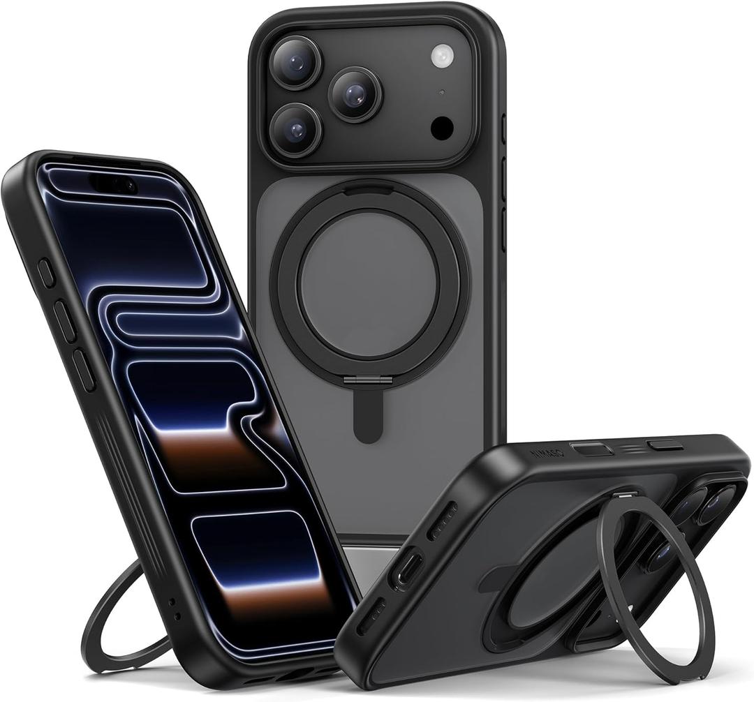 NIMASO for iPhone 17 Pro Case with Ring Stand 360Rotatable, Compatible with MagSafe, Shockproof Military Grade Protection, Translucent Matte Back, Magnetic Kickstand Phone Case for iPhone 17 Pro
