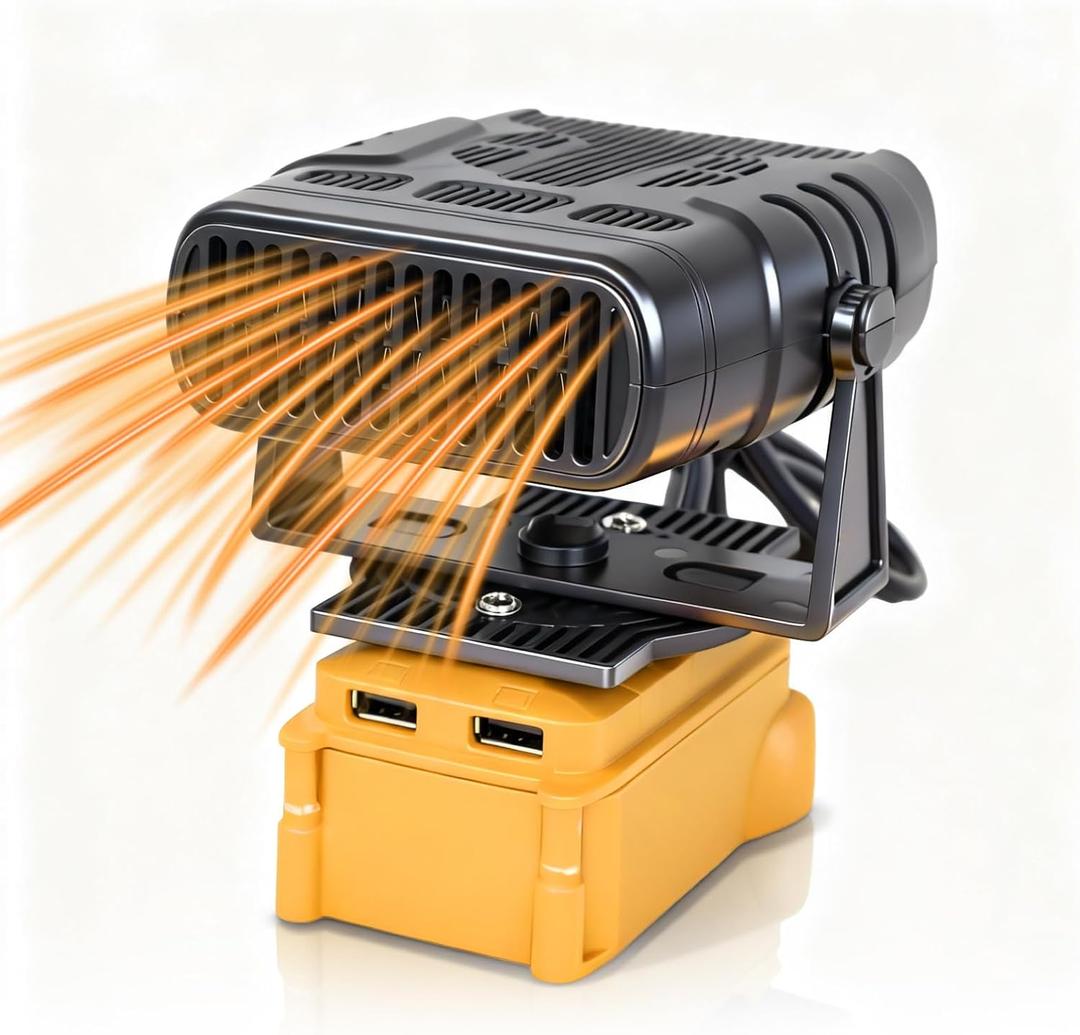 Portable Cordless Small Space Heater for Dewalt 20V Max Battery, 170W Efficient Heating Small Room Space Heater with 180Adjustable Angle, Safe & Quiet for Car Inside Office Room Tent Use (No Battery)