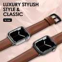 Leather Band Compatible with Apple Watch Bands 46mm 45mm 44mm 42mm (Series 1/2/3) Men Women, Vintage Genuine Leather Replacement Wristband for iWatch Series 10 9 8 7 6 5 4 3 2 1 SE Retro Walnut