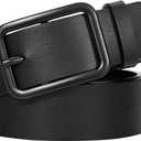 WERFORU Women Classic Black Leather Belt With Square Silver Buckle For Jeans Pants,1.3" width