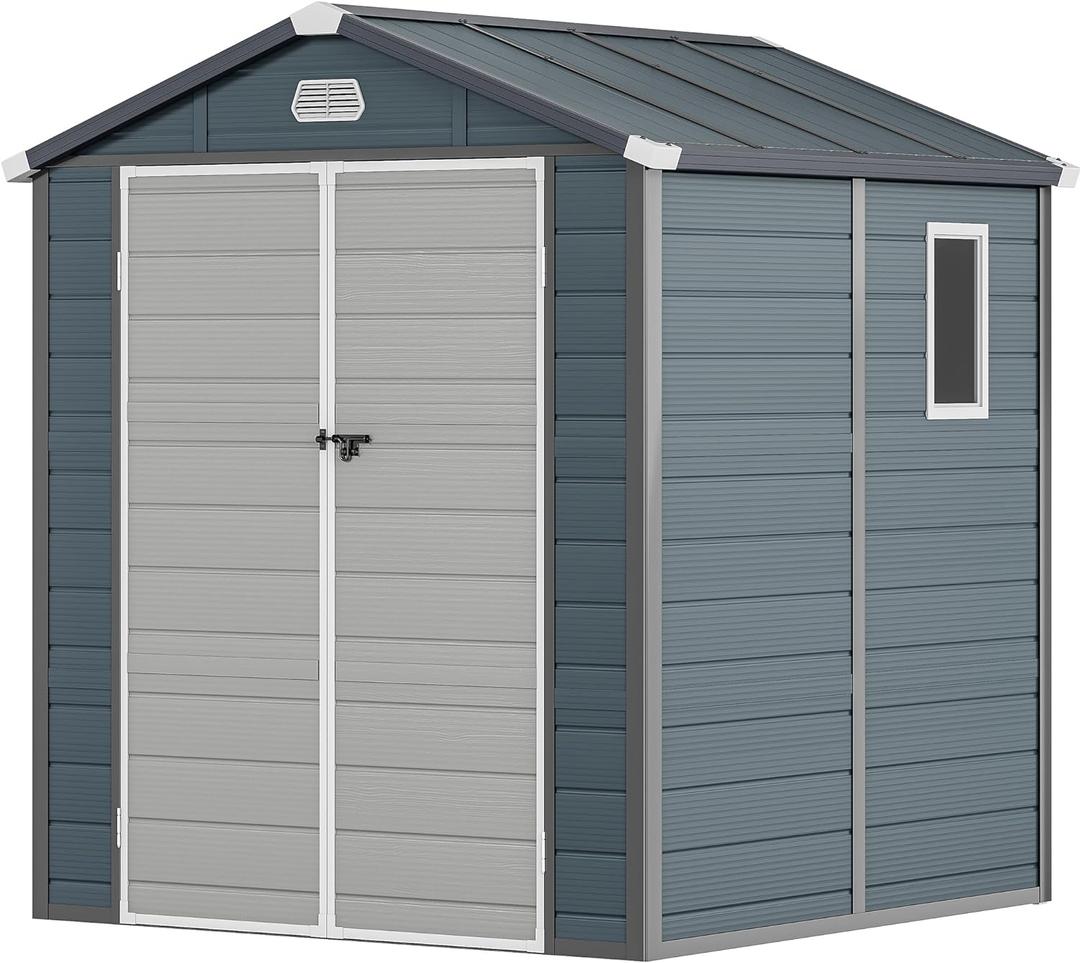 YITAHOME Outdoor Resin Storage Shed w/o Floor, 6.3x6.2FT Plastic Shed with Lockable Doors, Window & Vents, Plastic Tool Shed for Backyard, Patio, Poolside, Lawn, Dark Gray