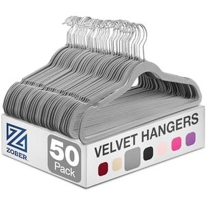 Zober Velvet Hangers 43 Pack - Heavy Duty Gray Hangers for Coats, Pants & Dress Clothes - Non Slip Clothes Hanger Set - Space Saving Felt Hangers for Clothing