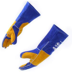 Welding Gloves Fire Heat Resistant: Blue 16IN 932℉ - Fireproof Leather For Stick Mig Flux-Core Welder Forge Blacksmith Fireplace Wood Stove Fire Pit Grill Oven Furnace Handling Dry Ice - Birthday Gift