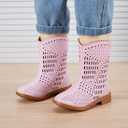 BMCiTYBM Girls Cowgirl Boots Unisex-Child Mid Calf Toddler Cowboy Boots Little Kids Western Boots Round Toe All Seasons Shoes (12-pink)