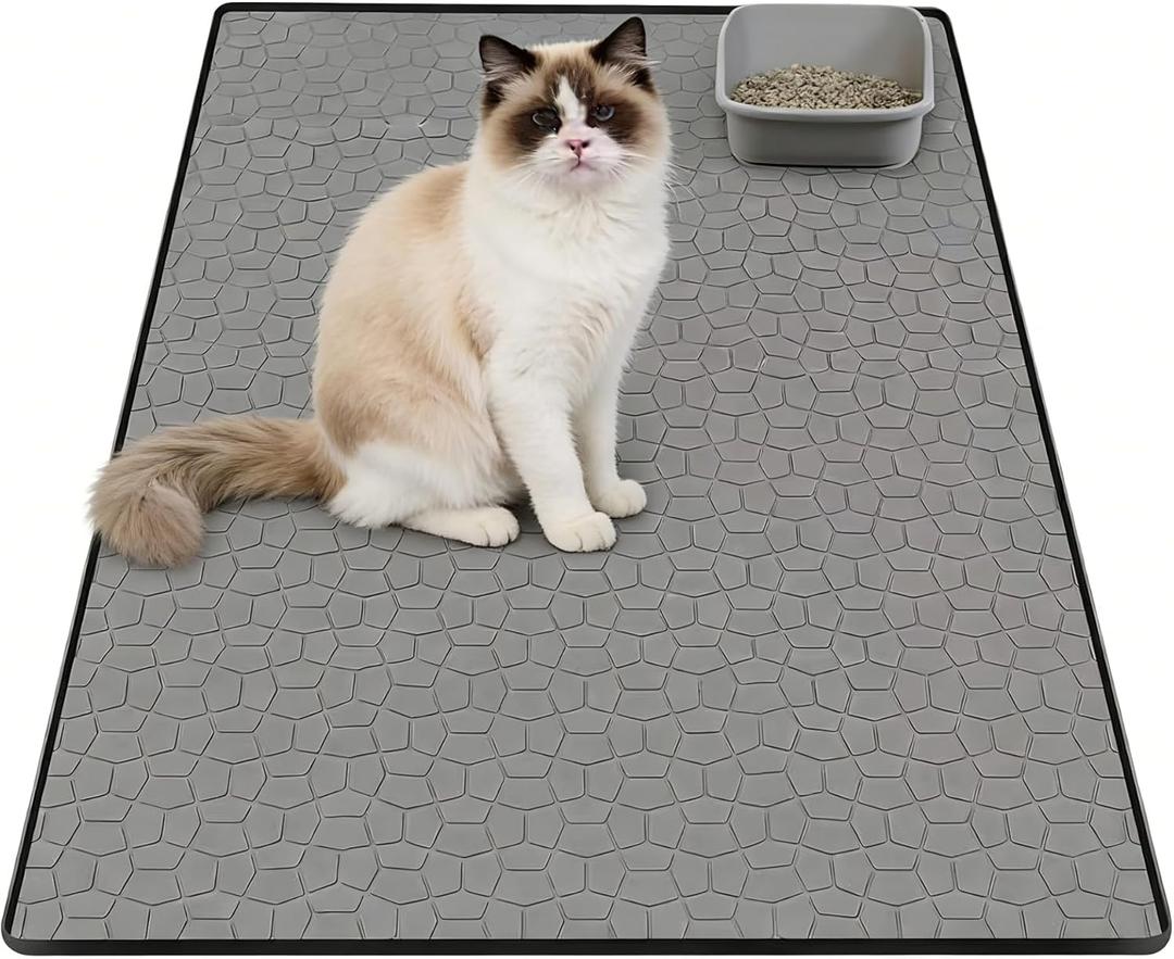 Extra Large Premium Cat Litter Mat, Cat Litter Trapping Mat, Non-Slip Scatter Control Trapping Mat for Litter Box, Easy to Clean Litter Pad, Scatter Control Mat(34x22 Inches - Gray)