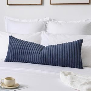 Kevin Textile Soft Plush 14x36 Inch Long Lumbar Pillow Cover 1 Pack, Luxury Fluffy Faux Fur Striped Flannel Rectangle Body Cushion Case for Couch Sofa Chair Bed Home Decor, Grey Blue