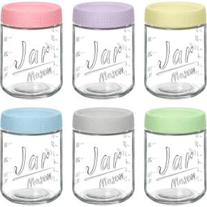 Xyptorix 6-Pack 16oz Overnight Oats Containers with Airtight Lids - Glass Mason Jars with Measurement Marks for Yogurt, Meal Prep & Chia Pudding, Stackable & Leakproof