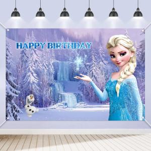 Elsa Backdrop Elsa Birthday Banner Girls Party Decorations for Girls Boys Kids Teens for Birthday Party Favor Decor Photo Background (Light Blue) (Light Blue)