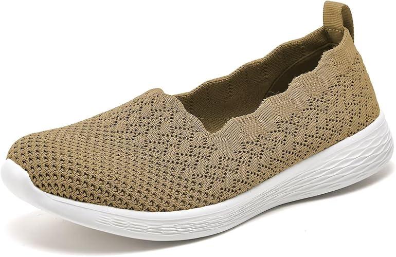Puxowe Women's Slip on Walking Loafer Shoes-Lightweight Flat Shoes for Women Low-Top Round Toe Knit Memory Foam Sneaker 38.5