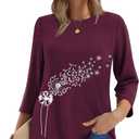 WIHOLL Womens 3/4 Length Sleeve Tops Crewneck Graphic Tees Casual Tunic Tops to Wear with Leggings Fashion Clothing Outfits (Purple, M)