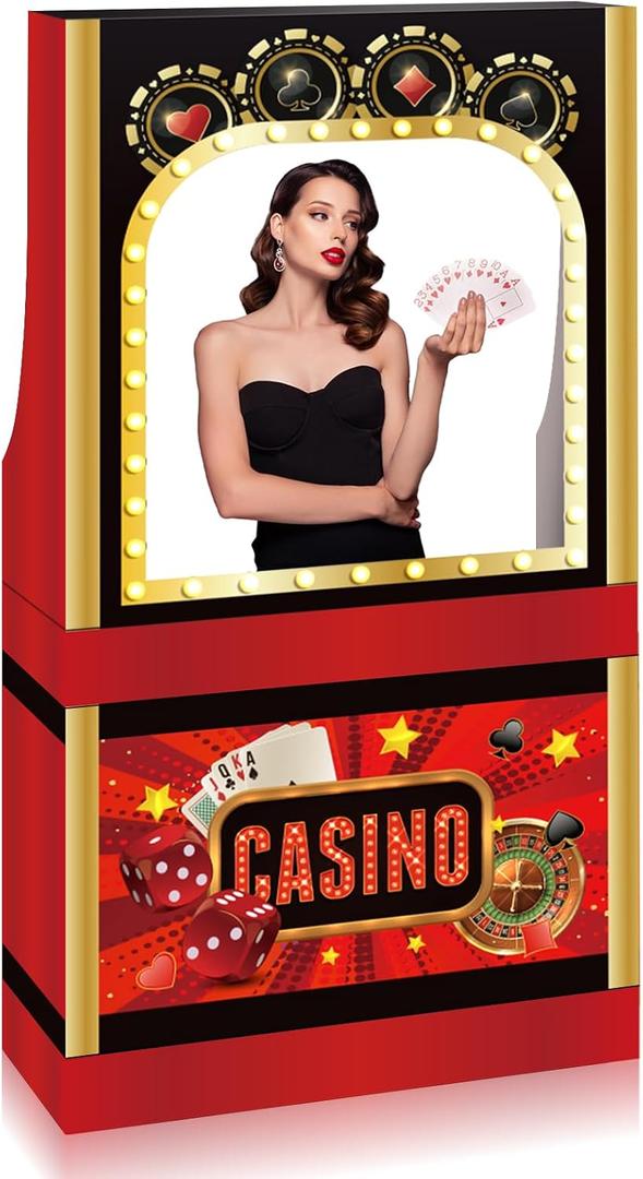 Sintuff Casino Booth Stand up Kit Casino Party Decoration Cardboard Cutout Stand up Photo Booth Prop Backdrop Sign for Poker Themed Party Events Backdrop Decor