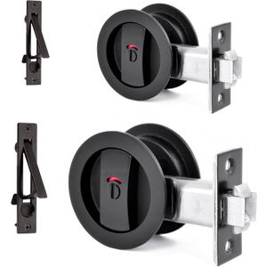 Dontay 2 Pack Pocket Door Lock, Color Coded Indicators, Privacy (Bed/Bath) Handles Latch, 2-3/8" Backset, Hardware for 1 3/8 to 2 3/16 Thickness Door (Including Edge Pull, Matte Black, Round) Dontay 2 Pack Pocket Door Lock, Color Coded Indicators, Privacy (Bed/Bath) Handles Latch, 2-3/8" Backset, Hardware for 1 3/8 to 2 3/16 Thickness Door (Including Edge Pull, Matte Black, Round)