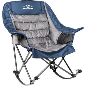 Oversized Rocking Camping Chair, Fully Padded Camp Chairs for Adults with Side Pocket and Cup Holder, Heavy-Duty 400lbs Capacity, Blue & Gray (X-Large/1 PACK)