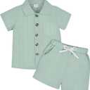 Toddler Baby Boys Clothes Ribbed Button-Down Shirt Tops +Shorts Pocket Outfit 2 PCS set 12 Months-5T Without Tee (Green)