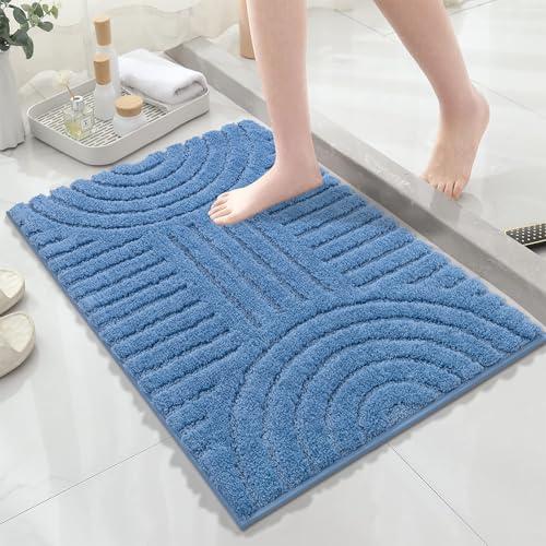 SHACOS Boho Bathroom Rugs 24"x36" Extra Soft Absorbent Microfiber Bath Mats Home Decor Non Slip Carpet Machine Washable Shaggy Bath Rugs for Bath Room Shower Bathtub, Blue 2' x 3'