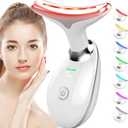 SDKWDH Red Light Therapy for Face and Neck, 7 Color Face Massager Tool for Wrinkles, Double Chin, Vibrating Facial Massager with Thermals for Skin Care, Gifts for Women Men, Glossy White
