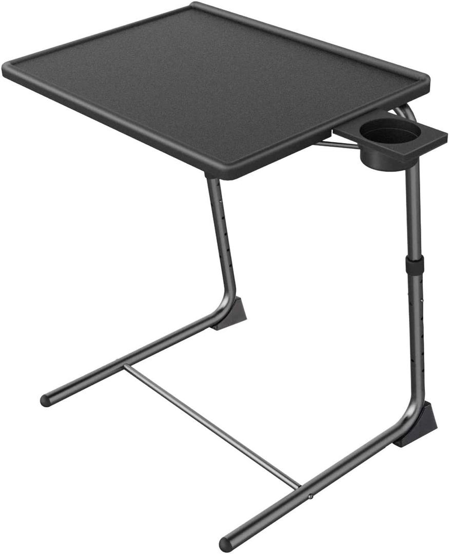 Adjustable TV Tray Table - TV Dinner Tray on Bed & Sofa, Comfortable Folding Table with 6 Height & 3 Tilt Angle Adjustments (Black) (Black)