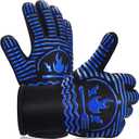 BBQ Gloves, 1472F Extreme Heat Resistant Grill Gloves, Non-Slip Food Grade Silicone Oven Mitts for Kitchen, Cooking, Barbecue, Baking, Smoker (11inch) (Black)