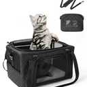 PETUX Airline Approved Cat Carrier for Small Cat - 16" x 10" x 9.5", Double Anti-Escape, Collapsible, Underseat, Under 10 lb with Removable Snack Bag, Safety Buckle, Leash - Ideal for Travel - Black