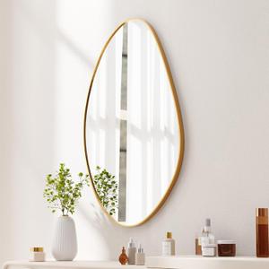 Irregular Wall Mirror Asymmetrical Mirror for Wall 23.6"x39" Gold Framed Wall Mirror for Living Room Bathroom Entryway Bedroom
