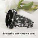 Bling Band with Case Compatible for Samsung Galaxy Watch 8 40mm 44mm, Women Diamond Butterfly Metal Bracelet Rhinestone Strap with Protector Case