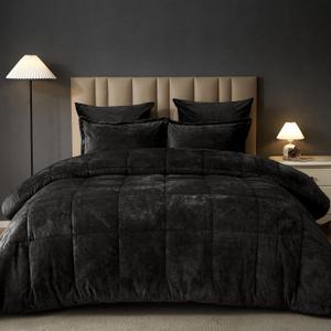 PHF Double-Sided Velvet Comforter Set King Size, 5 Piece Soft Luxury Winter Warm Bedding Sets, Modern Bed in A Bag Including 1 Cozy Comforter, 2 Pillow Shams, 2 Euro Shams for Home Decor, Black