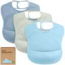 KeaBabies 3-Pack Waterproof Baby Bibs for Eating - Lightweight Toddler Feeding Bibs with Large Food Catcher, Mess Proof, Food-Grade Baby Eating Essentials, Easy to Put On & Clean (Ocean)