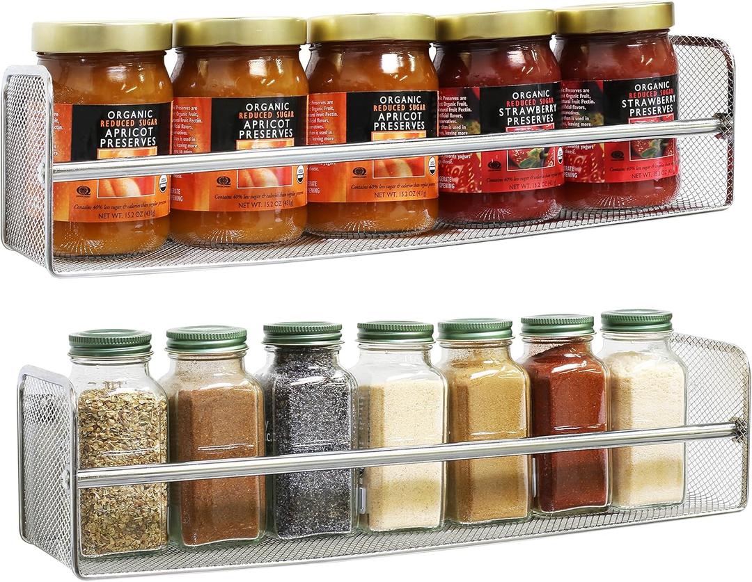 DecoBros 2 Pack Wall Mount Single Tier Mesh Spice Rack, Chrome