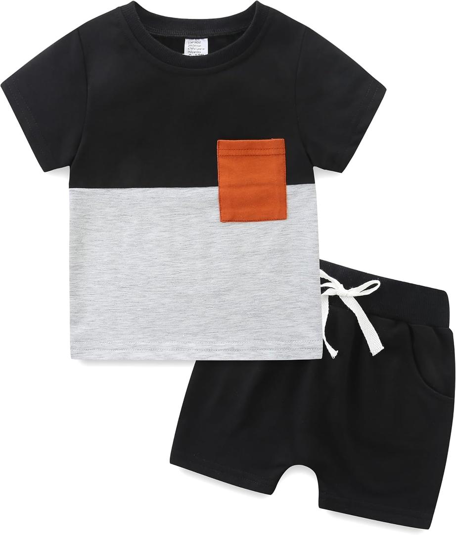 Babymine Toddler Boy Clothes Long Short Sleeve Sweatshirt and Pants Playwear Outfits (Gray)
