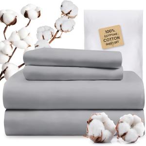 TWK 1200 Thread Count 100% Egyptian Cotton Sheets Bed Set,Thickness,Long-Lasting Durability,Resists Pilling,Deep Pocket Up to 18",with a Laundry Bag (Gray, Queen)