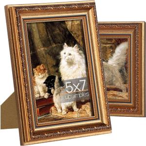 upsimples 5x7 Picture Frame with Real Glass, Ornate Vintage 5 x 7 Photo Frames for Wall Decor or Tabletop Display, Bronze and Black, 2 Pack