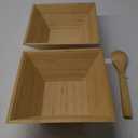 Heim Concept Bamboo Salad Bowl 4 PC Set w/Serving Hands, 2 square bowls & pair salad servers Eco-Friendly BPA Free