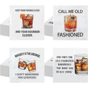 Gueevin 100 Pack Funny Whiskey Cocktail Napkins 5 x 5 Inch Cocktail Paper Napkins with Drinking Quotes for Bar, Themed Party, Tasting Club, Whiskey Birthday Decoration Gifts for Men Adult Drinkers