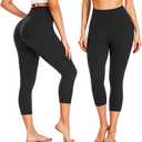 FULLSOFT 3 Pack Capri Leggings for Women - High Waisted Tummy Control Black Workout Yoga Pants