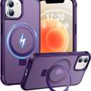 Magnetic Ring Stand Case for iPhone 12/12 Pro - 120° rotatable Stand, N52 Magnet, Non-Slip, Easy to Clean, Shockproof, Matt Transparent Back, Military Standard Drop Protection (Violet)
