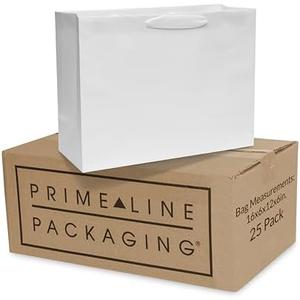 Prime Line Packaging White Paper Bags, Reusable Shopping Gift Bags with Handles for Holidays, Weddings, Birthdays, Thank you, Bulk, Large, 16x6x12, 12Pack