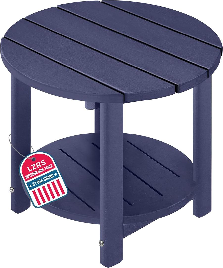 LZRS Round Adirondack Side Table Double End Table, Outdoor Side Tables for Patio, Backyard,Pool, Indoor Companion, Easy Maintenance & Weather Resistant(Navy Blue), d:Round Double layer
