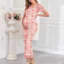 AISWI Maternity Mesh Dress Ruched Side Round Neck Pregnancy Dresses Baby Shower Wedding Guest Cocktail Party