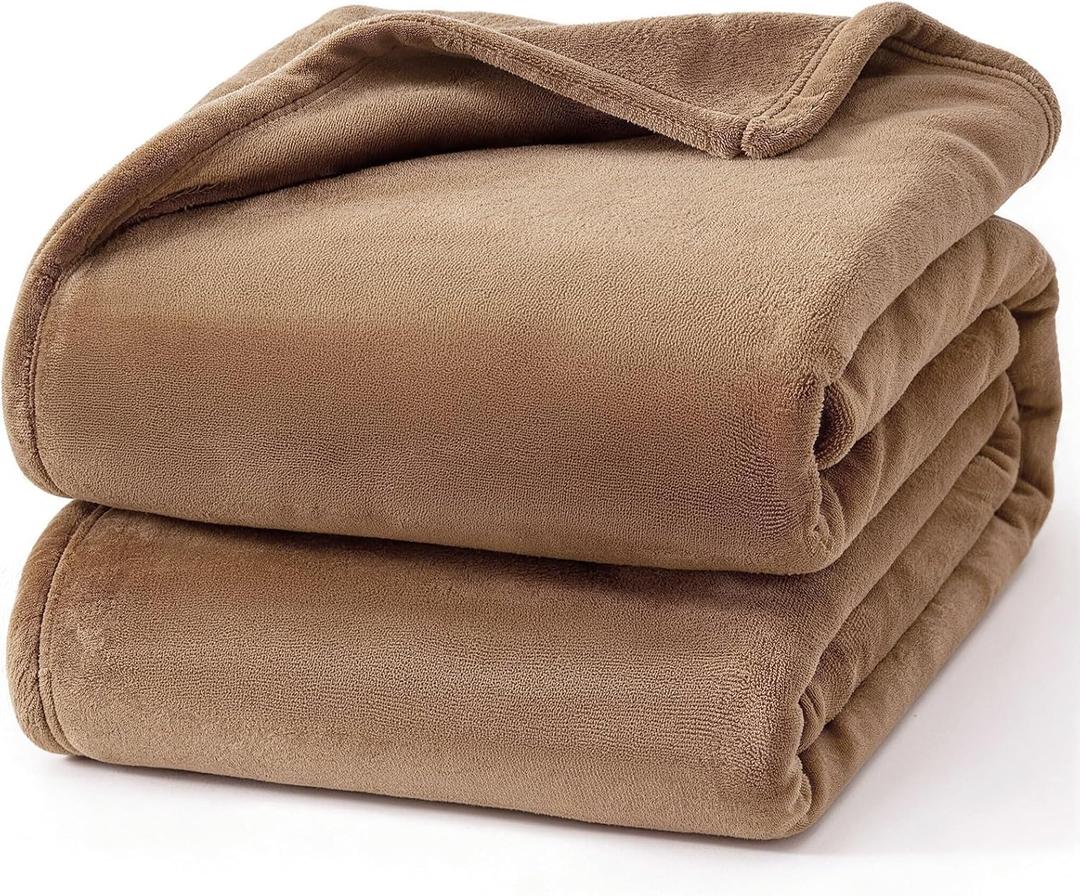 Hansleep Flannel Fleece Throw Blanket Twin Size, Super Soft Fluffy Bed Plush Blanket Throw, Luxury Fuzzy Cozy Couch Blanket for All Seasons, Camel, Twin 60x80