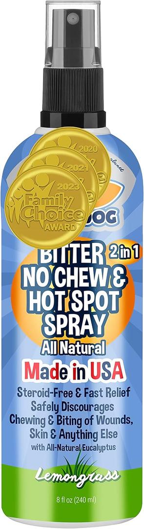 Bodhi Dog Bitter 2-in-1 No Chew & Hot Spot Spray - Natural Anti-Chew Remedy Better Than Bitter Apple - Soothes Hot Spots, Deters Chewing - Safe for Skin, Wounds & Furniture- Made in USA (8 Fl Oz) (Blue)