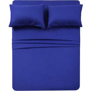 4 Piece Bed Sheet Set (Queen,Royal Blue) 1 Flat Sheet,1 Fitted Sheet and 2 Pillow Cases,Brushed Microfiber Luxury Bedding with Deep Pockets