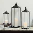 LED Lanterns Decorative Indoor&Outdoor, 23’’ 19’’ 13’’ Large Black Candle Lanterns Set with 3 Flameless Candles, Metal Holders for Porch, Patio, Garden, Home, Fireplace, Decorations Decor