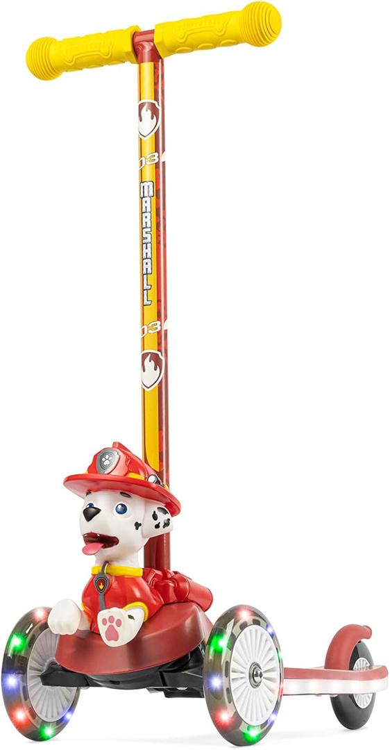 Paw Patrol Marshall Kick Scooter for Kids, Self-Balancing 3 Wheeled Light Up Scooter with Extra Wide Anti-Slip Deck, Rear Brake, Lean to Steer, Lightweight Design, for Ages 3 and up, 75 LB Limit
