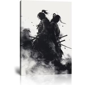 HQLLingArt Bushido Poster Japanese Samurai Canvas Wall Art for Living Room Bedroom - Japanese Artwork Samurai Picture Framed Ready to Hang(18''W x 24''H)