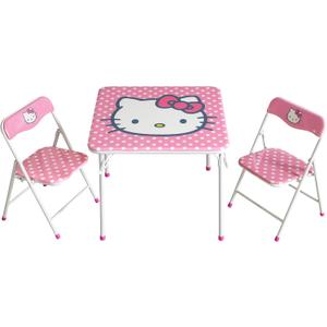 Hello Kitty Kids Activity Table and Chair Set, 3-Piece Square Table with 2 Folding Chairs, Sanrio Character Design,Furniture Set for Ages 3+