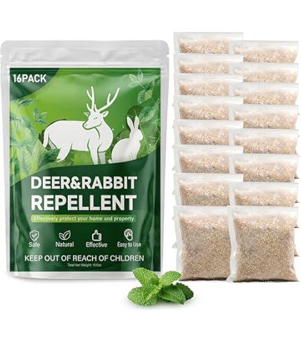 16 Pack Deer & Rabbit Repellent Pouches, Effective Garden Animal Repellent to Protect Plants, Flowers & Yard – Long-Lasting, Weather Resistant, Easy to Use