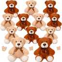 Zhanmai 12 Pcs 14 Inch Valentine's Day Bear Stuffed Animal Bulk Gifts Bulk Soft Plush Stuffed Bear for Bridal Anniversary Centerpiece Baby Shower Party Favor (Light Brown, Dark Brown)