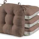 puredown® Chair Cushions for Dining Chairs, Tufted Memory Foam Chair Pads with NonSlip Backing, Kitchen Seat Cushions with Ties, Washable Seat Pad Set of 4, 15.5" x 15.5" x 4", Coffee