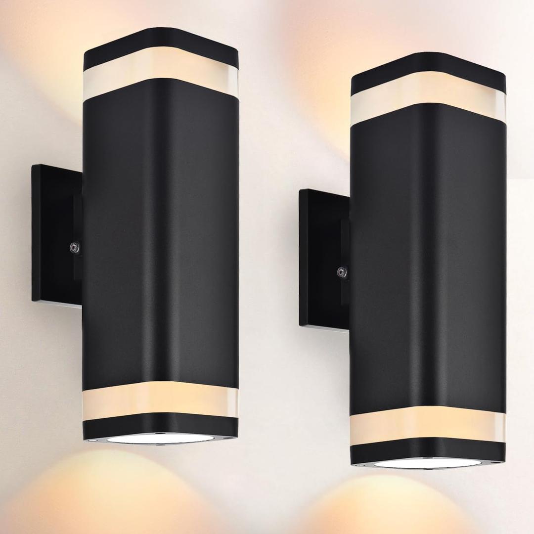wowlite Dusk to Dawn Outdoor Wall Light 2 Pack, Modern Exterior Lights for House, Matte Black Outdoor Wall Sconce with E26 Base, Waterproof Outdoor Light Fixture Wall Mount Up and Down Lighting (Style 3)